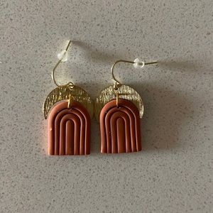 Handmade Clay Earrings - Terracotta and Gold